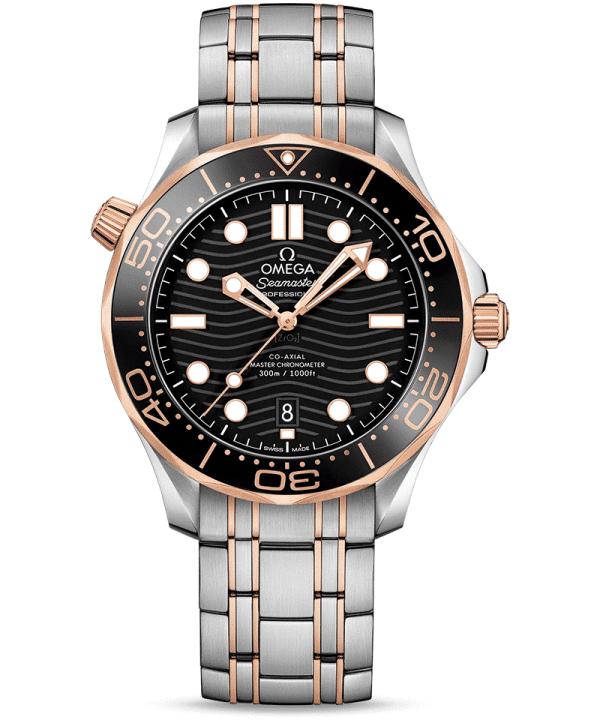 Produktbilde av Omega Seamaster Diver 300M Co-Axial Master Chronometer 42 MM med sort urskive og stållenke. Ref. O21020422001001.