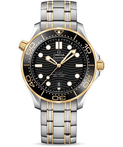 Produktbilde av Omega Seamaster Diver 300M Co-Axial Master Chronometer 42 MM med sort urskive og stållenke. Ref. O21020422001002.