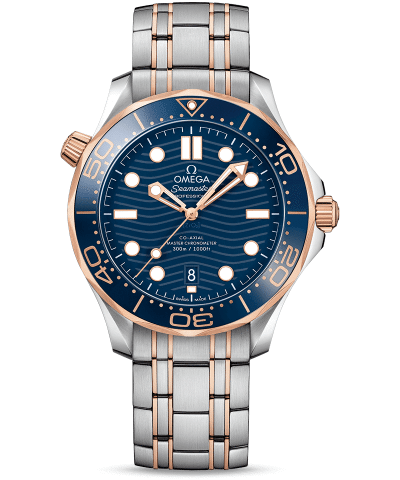 Produktbilde av Omega Seamaster Diver 300M Co-Axial Master Chronometer 42 MM med blå urskive og stållenke. Ref. O21020422003002.