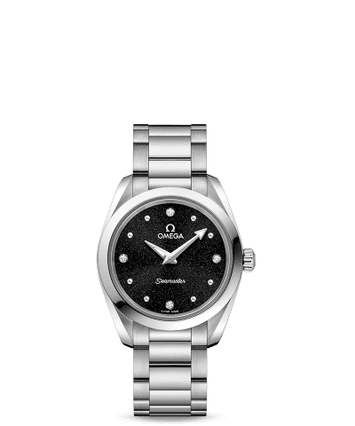 Produktbilde av Omega Seamaster Aqua Terra 150M Quartz 28 MM med sort urskive og lenke. Ref. O22010286051001