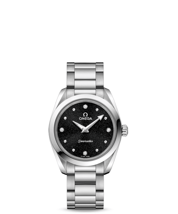 Produktbilde av Omega Seamaster Aqua Terra 150M Quartz 28 MM med sort urskive og lenke. Ref. O22010286051001