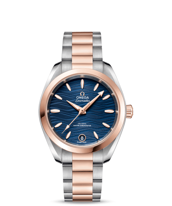 Omega Seamaster Aqua Terra 150M Co-Axial Master Chronometer 34 MM med blå urskive og lenke. Ref. O22020342003001