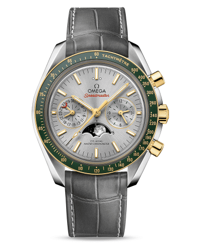 Produktbilde av Omega Speedmaster Moonwatch Co-Axial Master Chronometer Moonphase Chronograph 44.25 MM med grå urskive og grå skinnrem. Ref. O30423445206001.