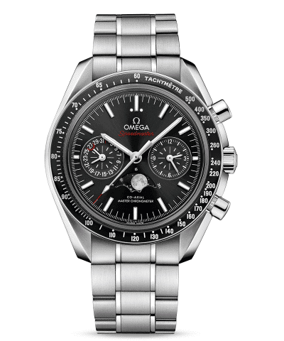Produktbilde av Omega Speedmaster Moonwatch Co-Axial Master Chronometer Moonphase Chronograph 44.25 MM med sort urskive og lenke. Referanse. O30430445201001.