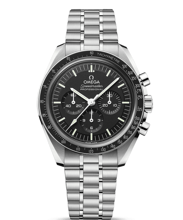 Produktbilde av Omega Speedmaster Moonwatch Professional Co-Axial Master Chronometer Chronograph 42mm med sort urskive og lenke. Ref. O31030425001002