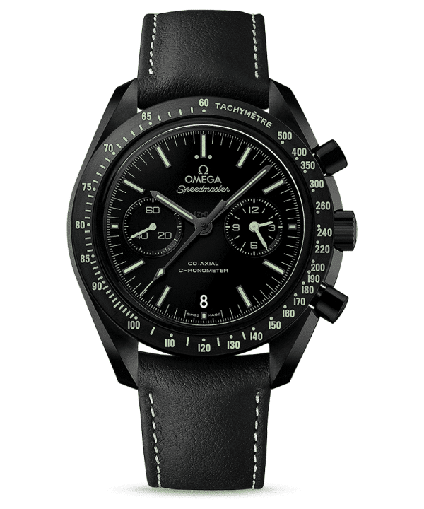 Produktbilde av Omega Speedmaster Moonwatch Co-Axial Chronograph 44.25 MM med sort urskive og sort skinnrem. Ref. O31192445101004.