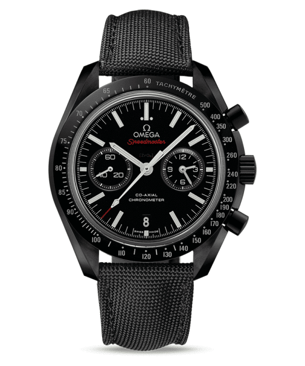 Produktbilde av Omega Speedmaster Moonwatch Co-Axial Chronograph 44.25 MM med sort urskive og sort tekstilrem. Ref. O31192445101007.