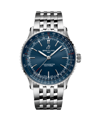 Produktbilde av Breitling Navitimer Automatic 41 med blå urskive på stållenke. Ref. A17329161C1A1.