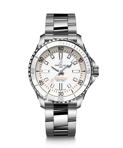Produktbilde av Breitling Superocean Automatic 36 med hvit urskive og lenke. Referanse. A17377211A1A1.