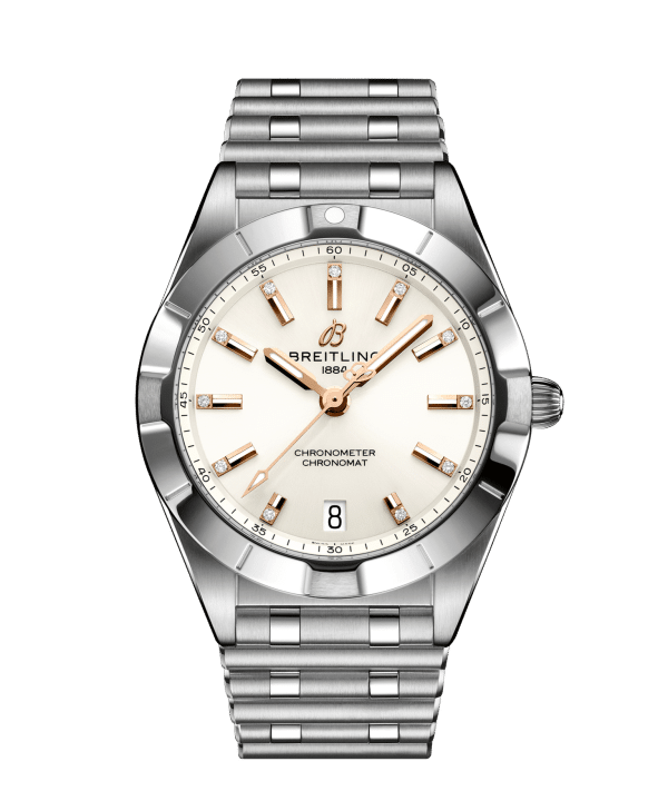 Produktbilde av Breitling Chronomat 32 med sølv og stållenke. Referanse. A77310101A3A1.