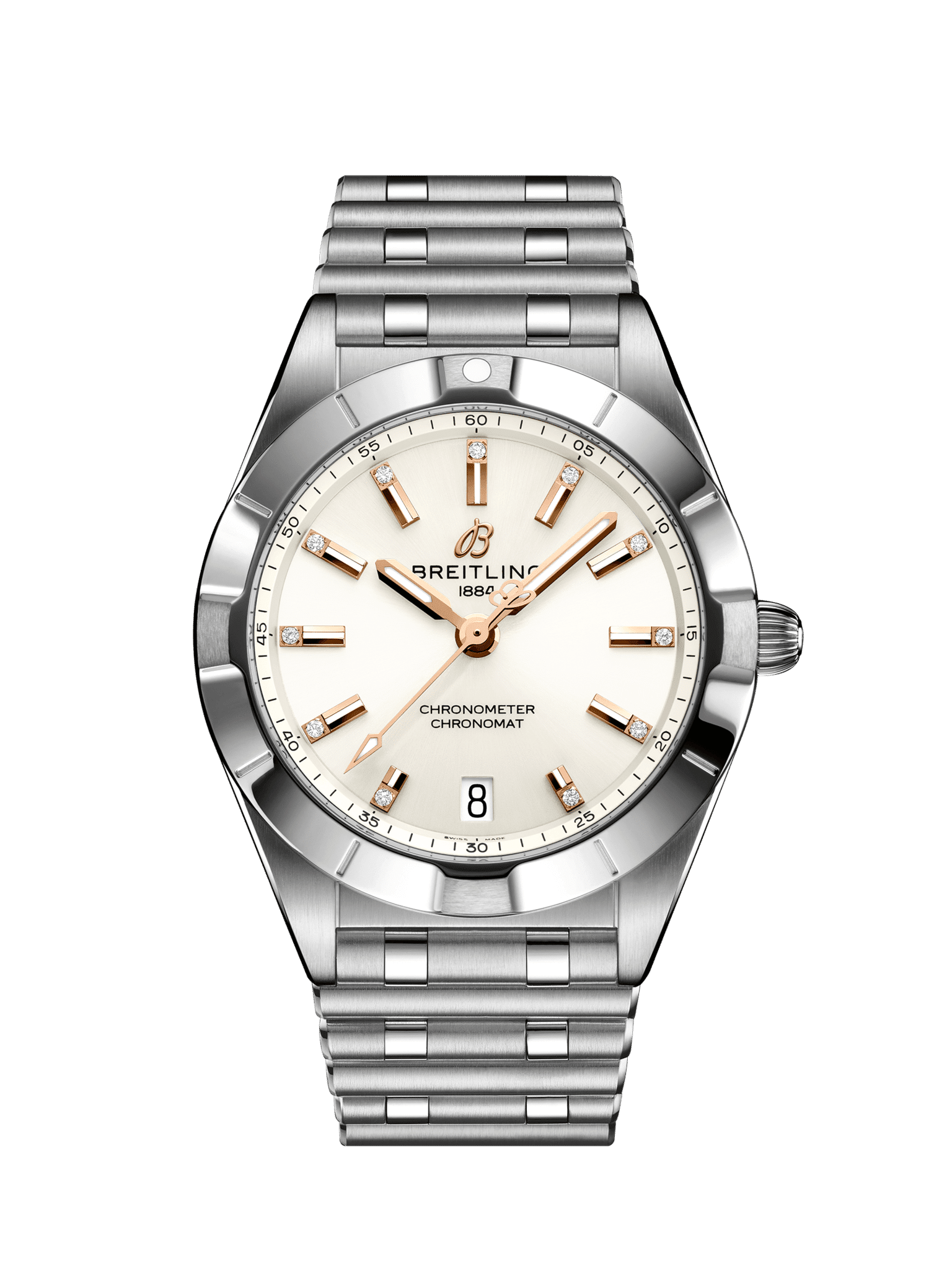 Produktbilde av Breitling Chronomat 32 med sølv og stållenke. Referanse. A77310101A3A1.