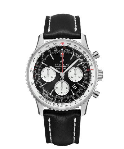 Produktbilde av Breitling Navitimer B01 Chronograph 43 med sort urskive og sort skinnrem. Referanse. AB0121211B1X1.