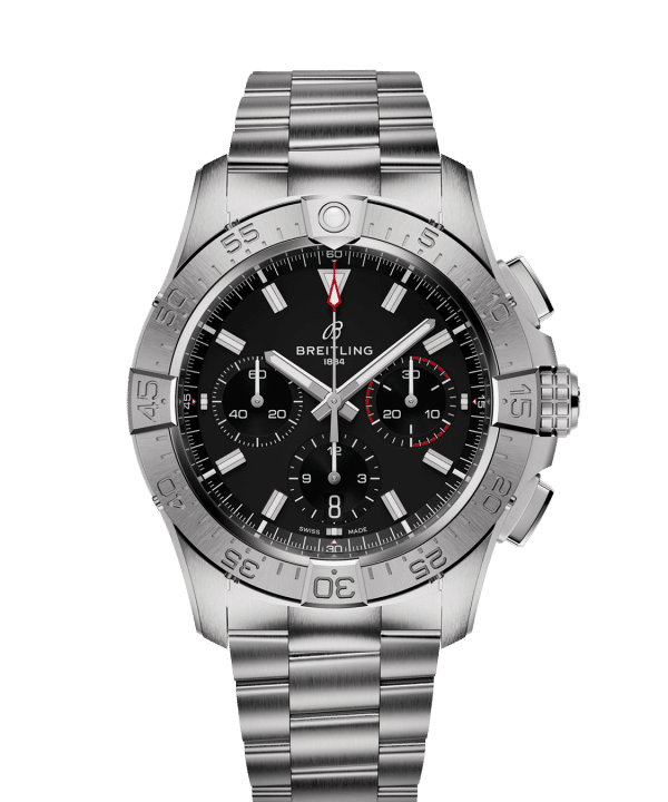 Produktbilde av Breitling Avenger B01 Chronograph 42 med sort urskive på stållenke. Ref. AB0146101B1A1.