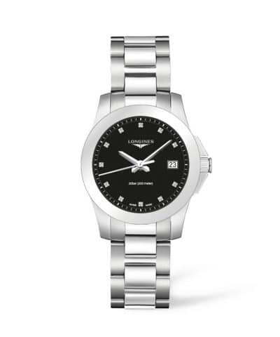 Produktbilde av Longines Conquest Lady 34mm med sort urskive og lenke. Referabse. L3.377.4.57.6.