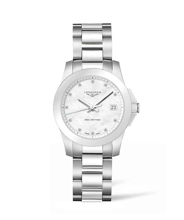 Produktbilde av Longines Conquest Lady 34mm med hvit urskive og lenke. -Referanse. L3.377.4.87.6.
