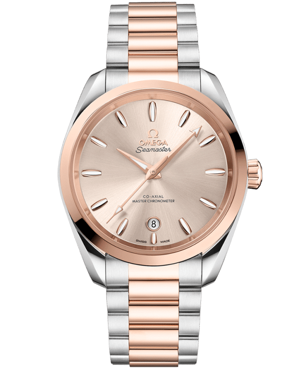 Produktbilde av Omega Seamaster Aqua Terra Shades 38MM med beige urskive på stållenke. Ref. O22020382009001.