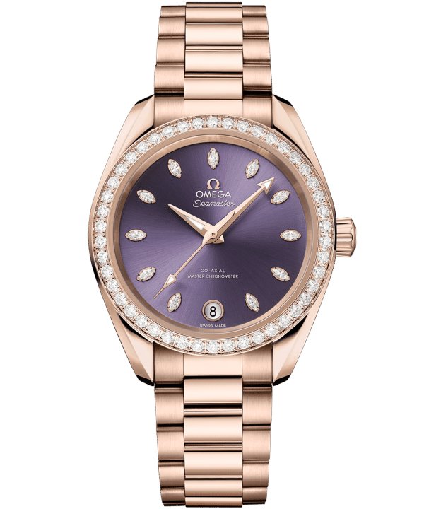Produktbilde av Omega Seamaster Aqua Terra Shades 34MM med lilla urskive på lenke. Ref. O22055342060001.