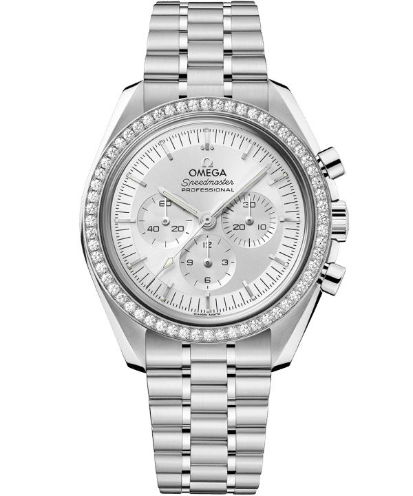 Produktbilde av Omega Speedmaster Moonwatch Professional 42MM med sølvfarget urskive på lenke. Ref. O31055425002001.