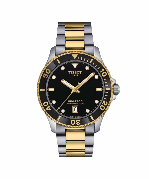 Produktbilde av Tissot Seastar 1000 40mm med sort urskive og stållenke. Referanse. T120.410.22.051.00.