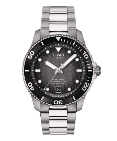 Produktbilde av Tissot Seastar 1000 Powermatic 80 40mm med sort urskive på stållenke. Ref. T120.807.11.051.00.