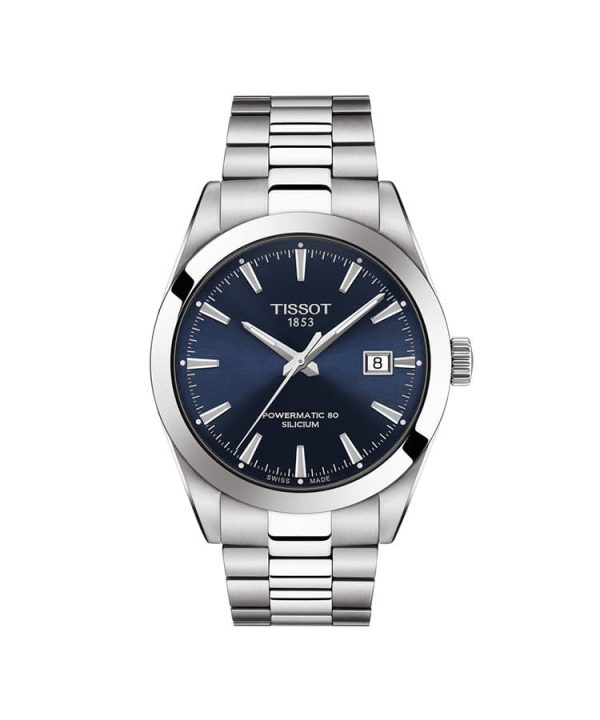 Produktbilde av Tissot Gentleman Powermatic 80 Silicium med blå urskive og stållenke. Referanse. T127.407.11.041.00