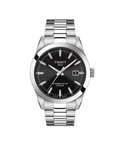 Produktbilde av Tissot Gentleman Powermatic 80 Silicium med sort urskive og stållenke. Referanse. T127.407.11.051.00