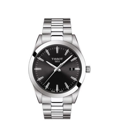 Produktbilde av Tissot Gentleman med sort urskive og stållenke. Referanse. T127.410.11.051.00