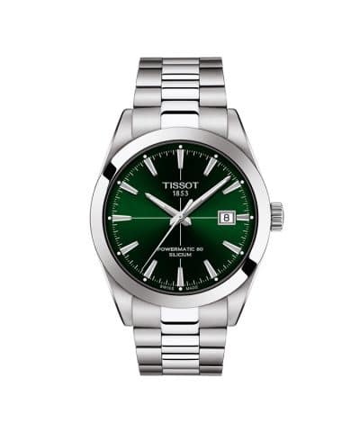 Produktbilde av Tissot Gentleman Powermatic 80 Silicium med grønn urskive og lenke. Referanse. T127.407.11.091.01