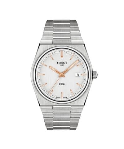 Produktbilde av Tissot PRX 40mm med hvit urskive og stållenke. Referanse. T137.410.11.031.00