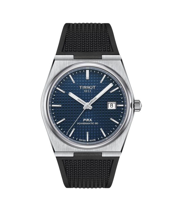 Produktbilde av Tissot PRX Powermatic 80 40mm med blå urskive og sort gummirem. Ref. T137.407.17.041.00.