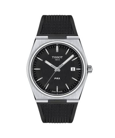 Produktbilde av Tissot PRX 40mm med sort urskive og sort gummirem. Referanse. T137.410.17.051.00.