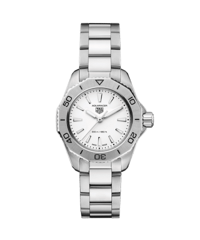 Produktbilde av TAG Heuer Aquaracer Professional 200 med hvit urskive og lenke. Referanse WBP1411.BA0622