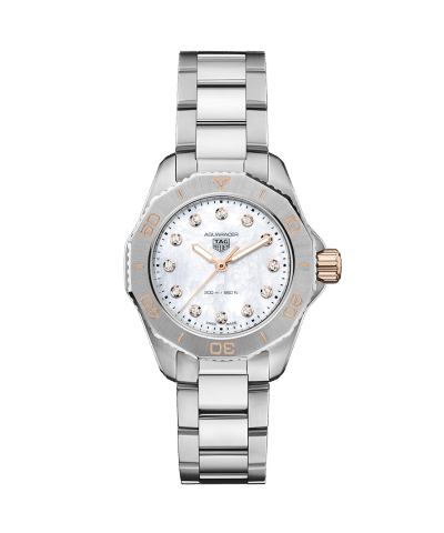 Produktbilde av TAG Heuer Aquaracer Professional 200 med hvit urskive og stållenke. Referanse WBP1450.BA0622