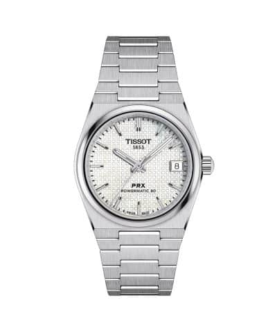 Produktbilde av Tissot PRX 35mm Powermatic 80 med hvit urskive og lenke. Referanse. T137.207.11.111.00