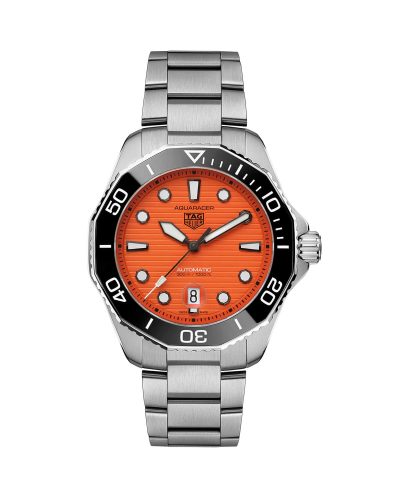 Produktbilde av TAG Heuer Aquaracer Professional 300 med oransje urskive og stållenke. Referanse. WBP201F.BA0632.