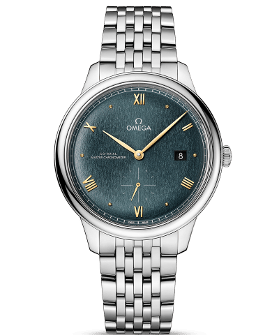 Produktbilde av Omega De Ville Prestige Co-Axial Master Chronometer Small Seconds 41MM med grønn urskive på stållenke. Ref. O43410412010001.