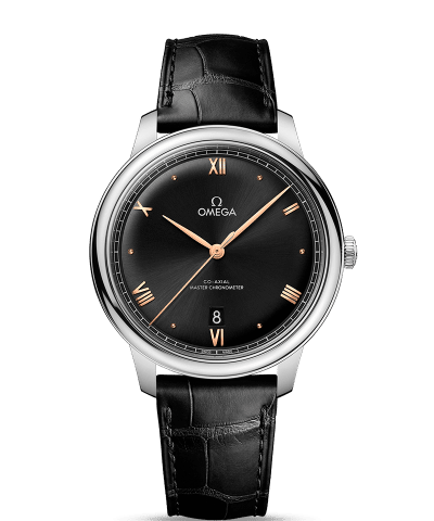 Produktbilde av Omega De Ville Prestige Co-Axial Master Chronometer 40MM med sort urskive på skinnrem. Ref. O43413402001001.