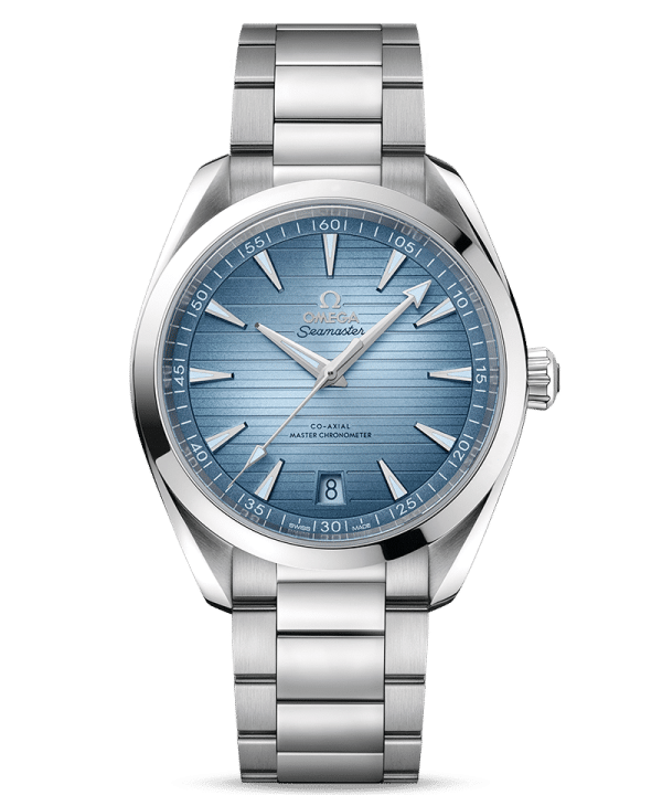 Produktbilde av Omega Seamaster Aqua Terra 150M «Summer Blue» Co-Axial Master Chronometer 41MM med blå urskive og stållenke. Ref. O22010412103005.