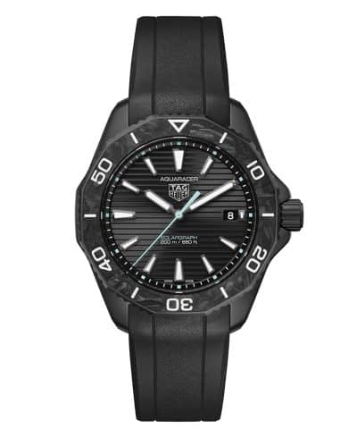 Produktbilde av Tag Heuer Aquaracer Professional 200 Solargraph med sort urskive på sort gummirem. Ref. WBP1112.FT6199.